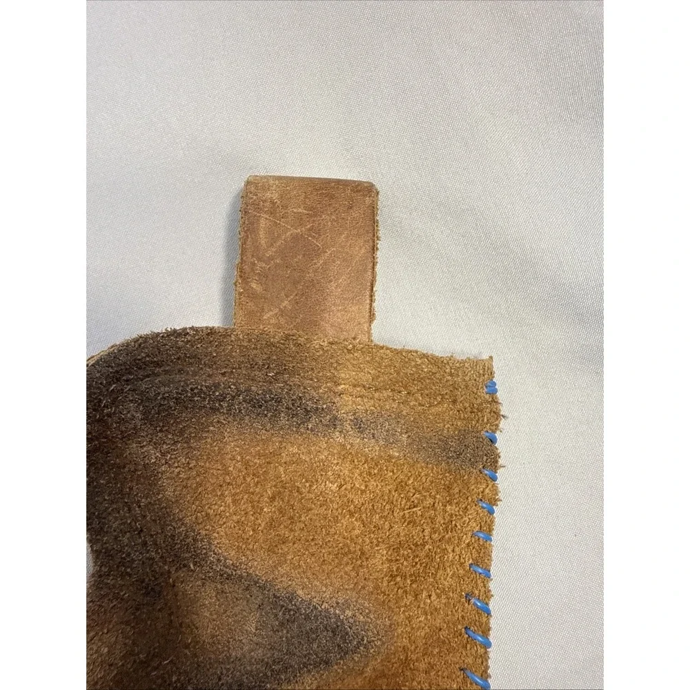 Vintage Handmade Brown Suede Leather Knife Sheath Holster Blue Whipstitch 10